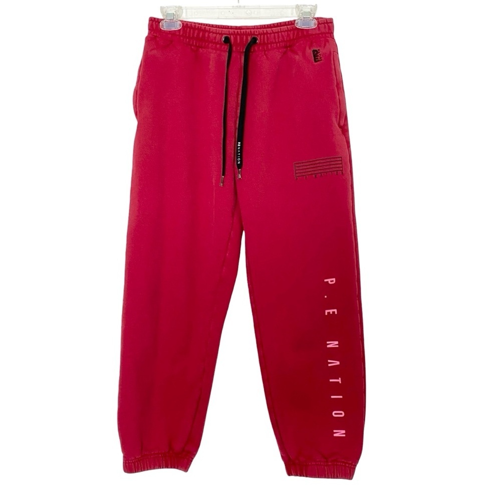 PE Nation Sweatpants Joggers Womens Size Small Red Logo Printed Pockets Organic